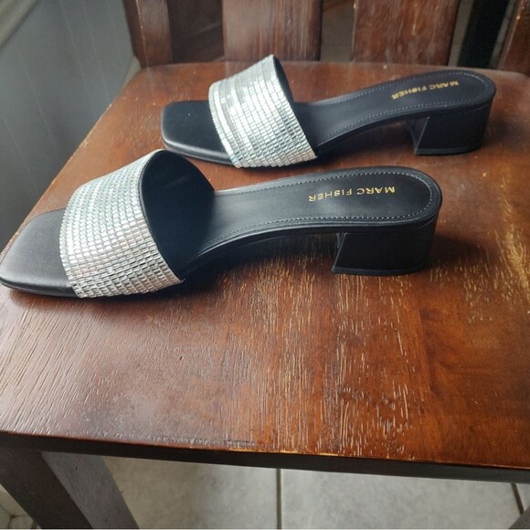 Marc Fisher Black and Silver Rhinstone Slide Heels Size 9.5 - Picture 7 of 7
